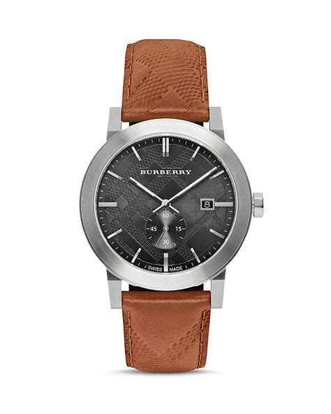 Burberry Leather Check Strap Watch, 42mm 